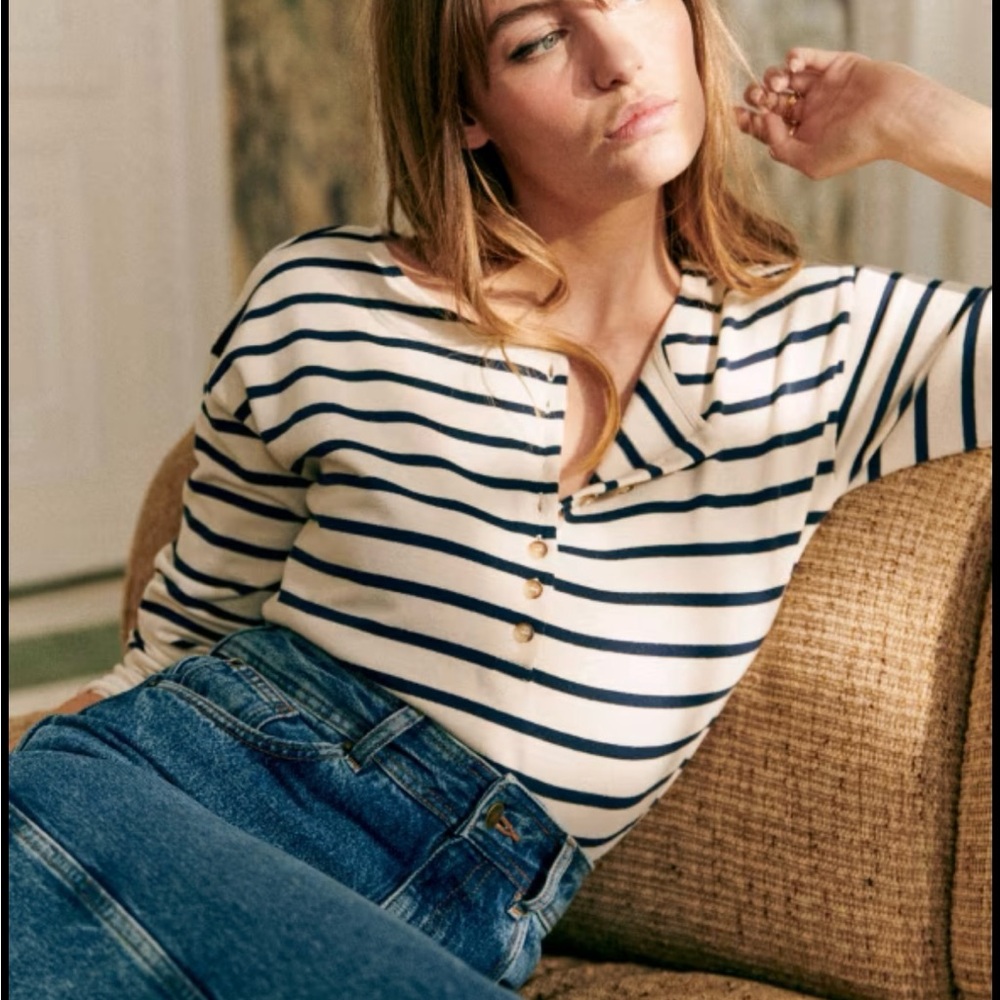 Sezane Gatsby Marnier Striped V-Neck Buttoned Women's Top